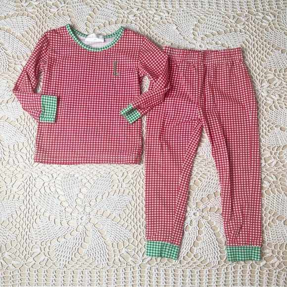 Cecil and Lou Baby Boy 2t Red Holiday Gingham L Monogram Pajama Pants Shirt Set - Picture 1 of 3